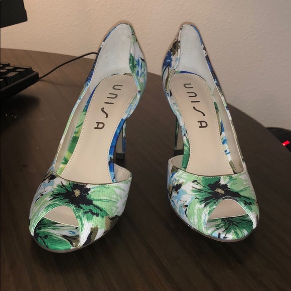 Unisa Green floral peep toe d’orsay heels - Picture 2 of 5
